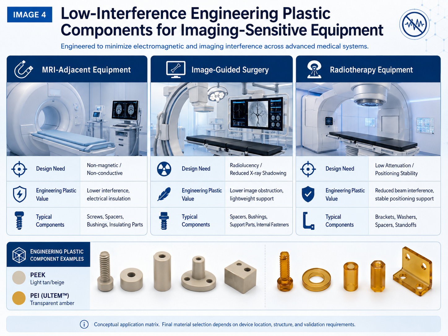 Low-Interference Engineering Plastic Components for Imaging-Sensitive Equipment